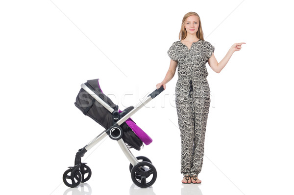 Happy mom with her baby in pram Stock photo © Elnur