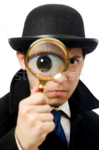 Sherlock Holmes with magnifying glass isolated on white Stock photo © Elnur