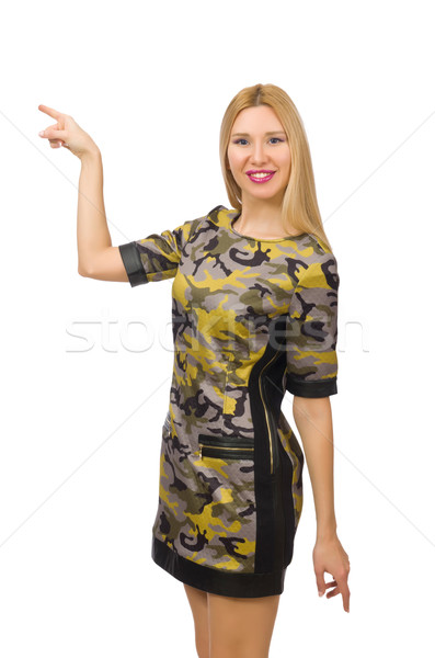 Caucasian girl in military style dress isolated on white Stock photo © Elnur