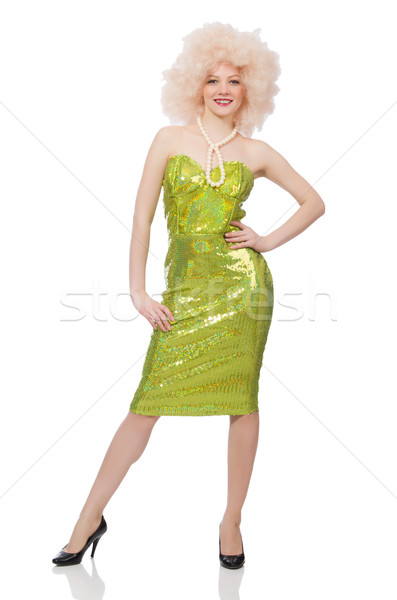 Woman wearing curly fair wig isolated on white Stock photo © Elnur