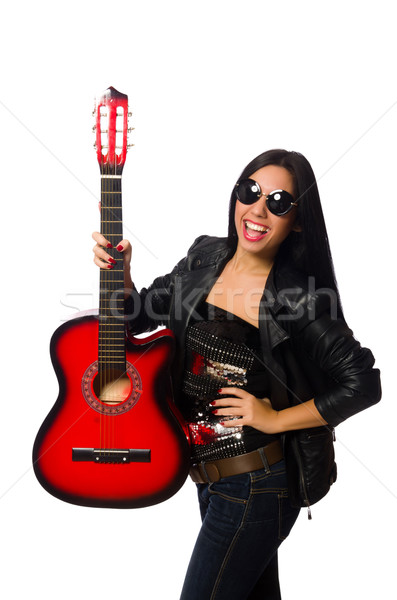 Zdjęcia stock: Kobieta · gry · gitara · odizolowany · biały · muzyki