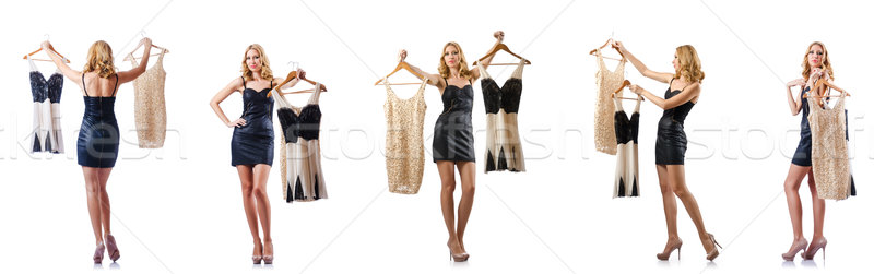 Set of photos with woman trying new clothing Stock photo © Elnur