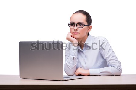 Stock photo: Businesswoman working at her desk on white background