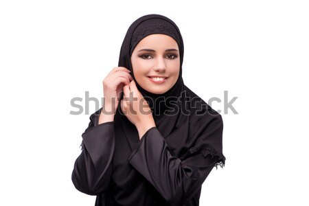 Сток-фото: мусульманских · женщину · черное · платье · изолированный · белый · девушки