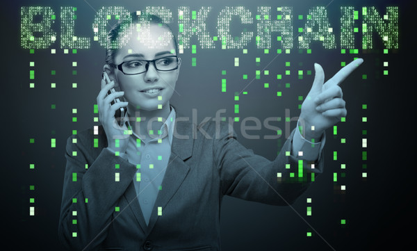 Stock photo: Businesswoman in blockchain cryptocurrency concept