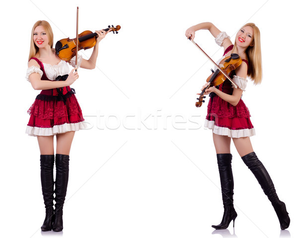 Bavarian girl playing the violin isolated on white Stock photo © Elnur