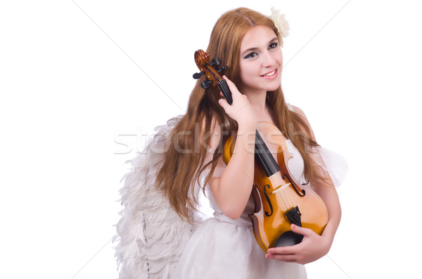 [[stock_photo]]: Jeunes · violon · joueur · isolé · blanche · femme