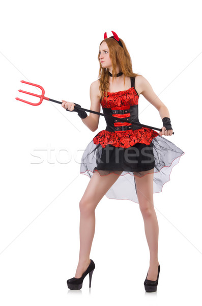 Stock photo: Woman devil with trident on white