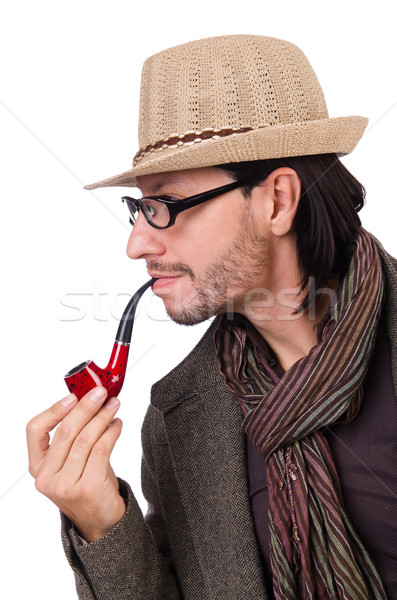 Young detective with pipe isolated on white Stock photo © Elnur