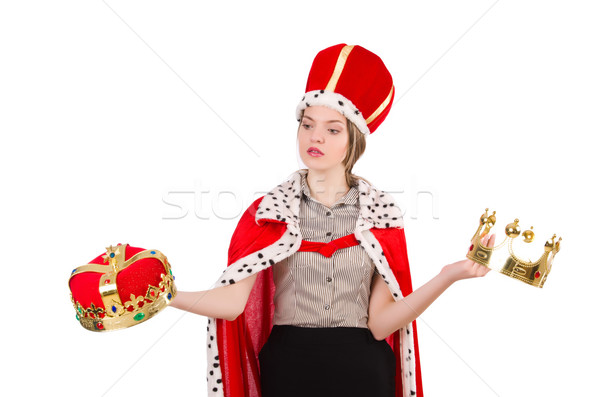 Pretty woman wearing crown and red coat isolated on white Stock photo © Elnur