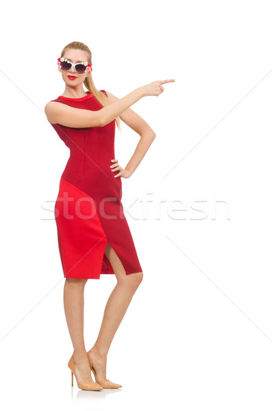 Bastante mulher jovem vestido vermelho isolado branco mulher Foto stock © Elnur