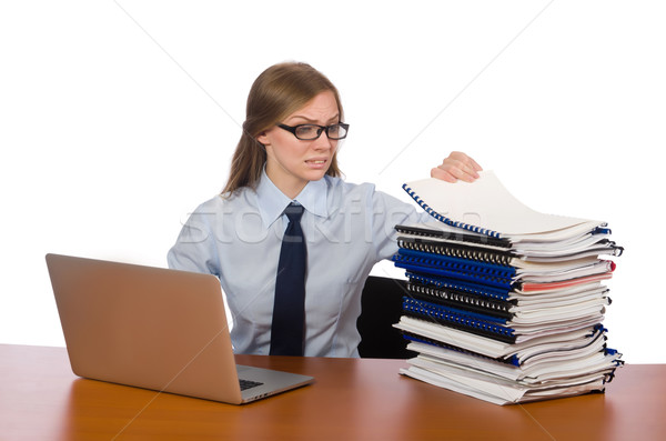 Foto stock: Oficina · empleado · trabajo · mesa · aislado · blanco