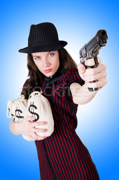 Vrouw gangster handgun witte model achtergrond Stockfoto © Elnur