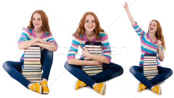 Stok fotoğraf: Genç · öğrenci · kitaplar · yalıtılmış · beyaz · kadın