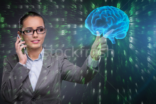 Kobieta interesu sztuczna inteligencja komputera kobieta nauki komórkowych Zdjęcia stock © Elnur