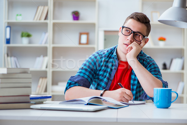 Stockfoto: Jonge · tiener · examens · studeren · bureau · binnenshuis