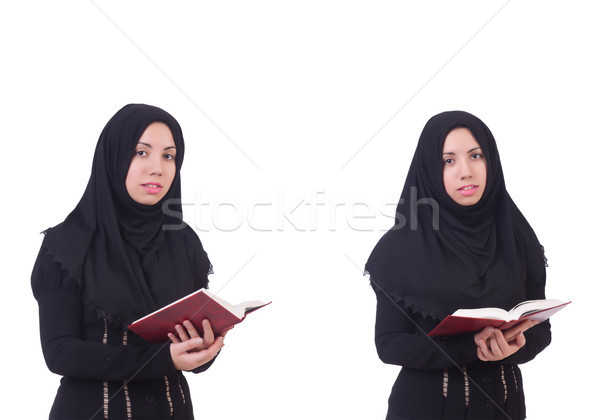 Stockfoto: Jonge · moslim · vrouw · geïsoleerd · witte · boek