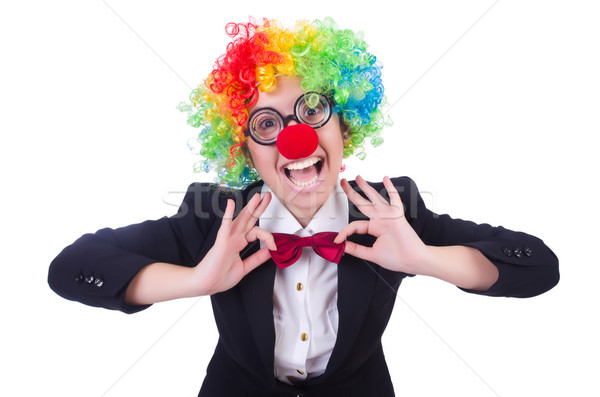 Frau Clown Geschäftsfrau isoliert weiß Party Stock foto © Elnur