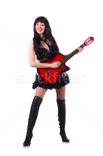 Young singer in leather costume with guitar Stock photo © Elnur