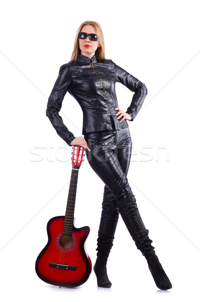 Woman guitar player in leather costume Stock photo © Elnur