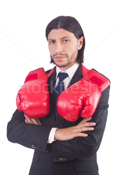 Businessman with boxing gloves on white Stock photo © Elnur