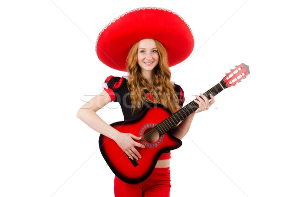 Foto stock: Mujer · guitarrista · sombrero · blanco · fiesta · guitarra