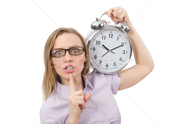 Young employee holding alarm clock isolated on white Stock photo © Elnur
