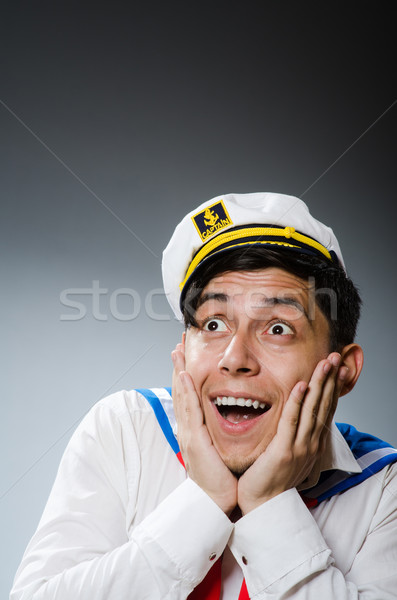 Funny marynarz hat człowiek szczęśliwy Zdjęcia stock © Elnur