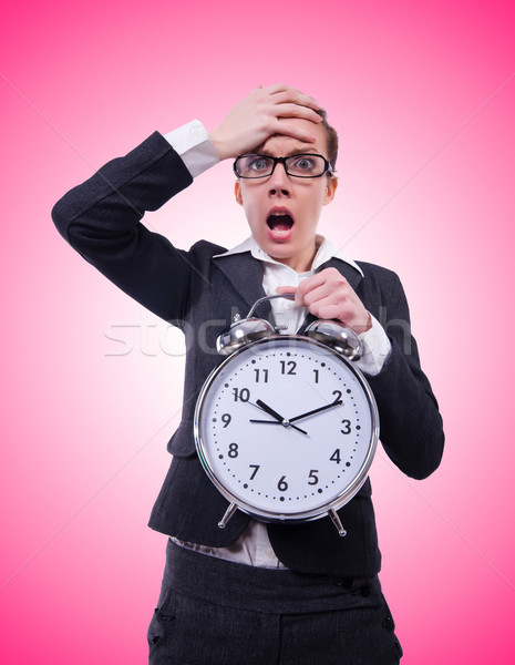 Funny woman with clock on white Stock photo © Elnur