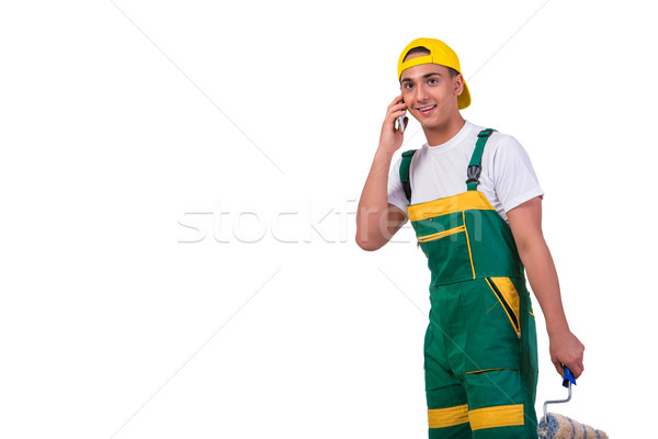 Young painter talking on mobile phone isolated on white Stock photo © Elnur