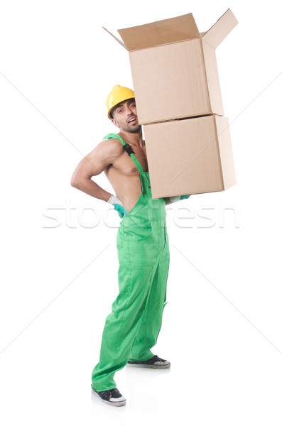 Man in green coveralls with boxes Stock photo © Elnur