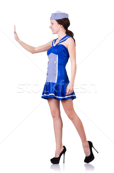 Mujer traje empujando virtual obstáculo sonrisa Foto stock © Elnur
