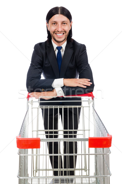 Man shopping with supermarket basket cart isolated on white Stock photo © Elnur