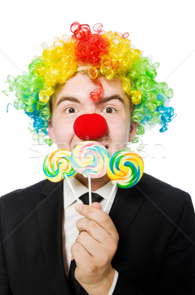 Clown with lollipop isolated on white Stock photo © Elnur