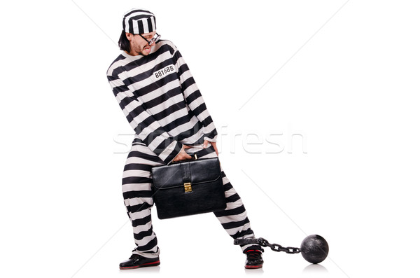 Funny prisoner with briefcase and shackles isolated on white Stock photo © Elnur