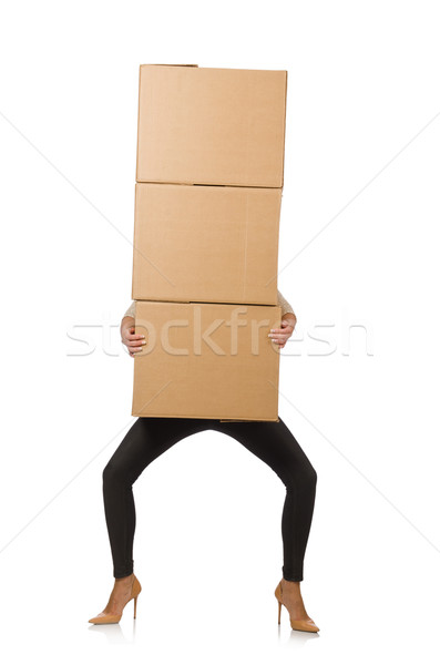Woman with boxes relocating to new house isolated on white Stock photo © Elnur