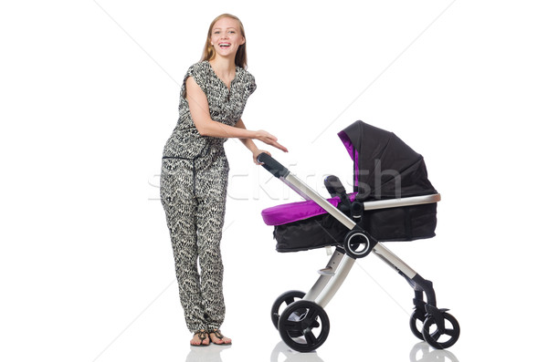 Foto stock: Feliz · mamãe · bebê · praça · mulher · família