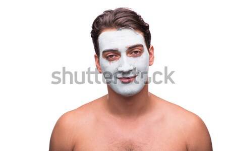 Foto stock: Hombre · barro · máscara · aislado · hombre · blanco · blanco