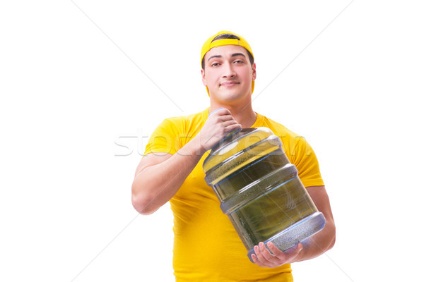 Stock photo: Man delivering water bottle isolated on white