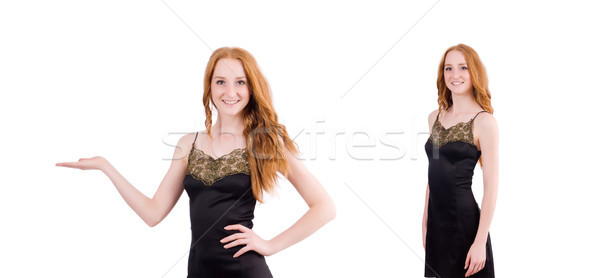 [[stock_photo]]: Fille · élégante · noir · mini · robe · isolé