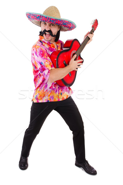 Mexican male brandishing guitar isolated on white Stock photo © Elnur