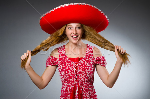 Stockfoto: Mexicaanse · vrouw · Rood · sombrero · gezicht