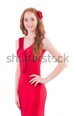 Pretty young girl in red dress isolated on white Stock photo © Elnur