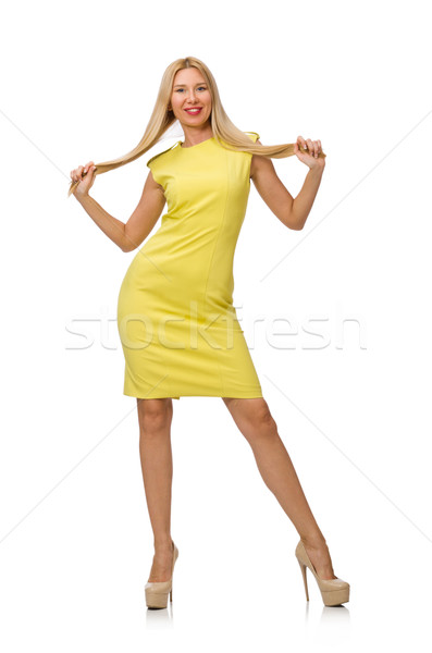 Joli juste fille jaune robe isolé Photo stock © Elnur