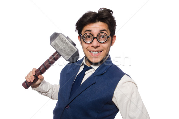 Young man holding hammer isolated on white Stock photo © Elnur