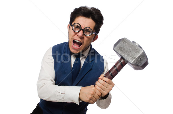 Young man holding hammer isolated on white Stock photo © Elnur