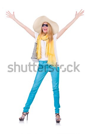 Cute smiling girl in red jacket and jeans isolated on white Stock photo © Elnur