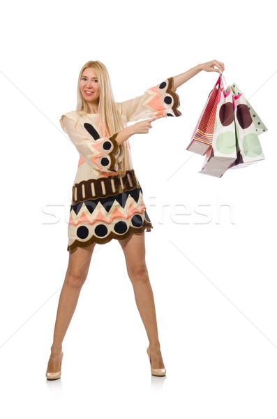 Stock photo: Woman with shopping bags on white