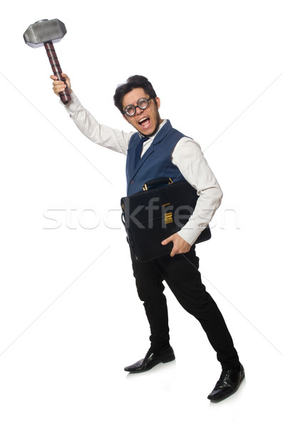 Young man holding hammer isolated on white Stock photo © Elnur