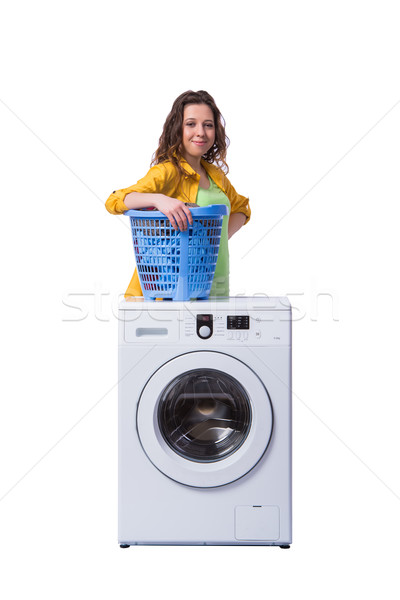 Woman tired after doing laundry isolated on white Stock photo © Elnur